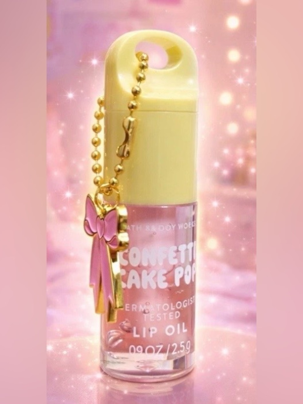 Bath and Body Works Lip Oil Confetti Cake Pop w/ Pink Bow Charm SOLD OUT NEW - Picture 4 of 6